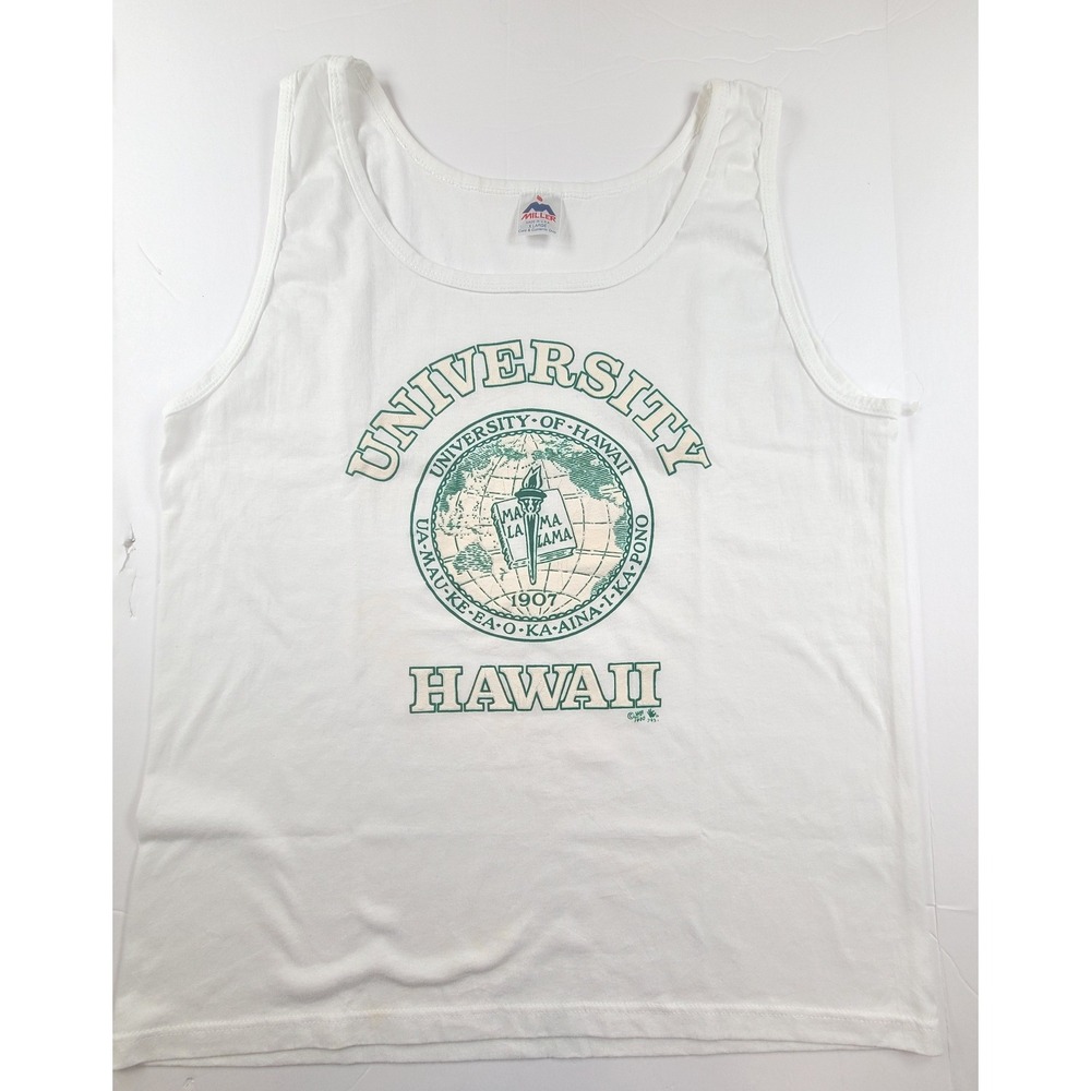 VTG Miller 1991 University of‎ Hawaii Tank Top Mens XL White Graphic Made in USA